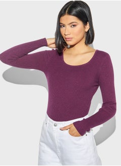 Buy Square Neck Ribbed Sweater in UAE