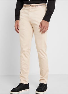 Buy Thomas Scott Men Cream-Coloured Slim Fit Chinos Trousers in UAE