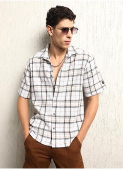 اشتري Classic Tartan Checks Opaque Checked Cotton Casual Oversized Shirt في الامارات