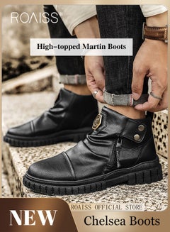 Buy Men High Top Martin Boots Workwear Style Sneakers Chelsea Boots Waterproof Non Slip Wear Resistant Motorcycle Shoes in UAE