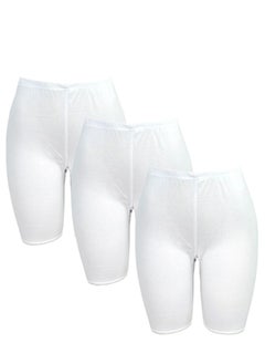 Buy 3-Piece Short Inner Leggings With Elasticated Waistband Cotton White in UAE