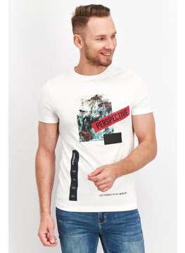 Buy Men Crew Neck Short Sleeve Graphic Print T-Shirt, White in UAE