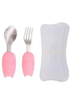Buy BrainGigglesToddler Cutlery Set with Case, Stainless Steel Feeding Spoons for Babies with Silicone Handles, Kids Cutlery Set with Case -Pink in UAE