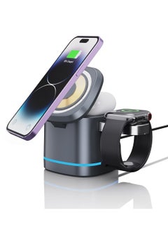 اشتري 3-in-1 Magnetic Foldable Wireless Charger, 15W Fast Charging Dock for iPhone 15/14/13/12, APods 3/2/Pro, iWatch 1-8/Ultra في الامارات
