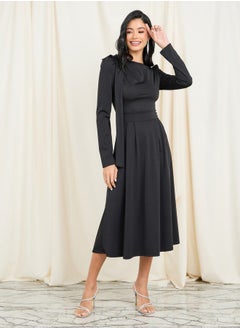 Buy Pleated Bow Applique Detail A-line Midi Dress in Saudi Arabia