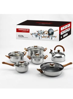 اشتري 12 Piece Non-Stick Cookware set Cookware Sets Stainless Steel Stock Pots Frying Pans Milk Pot Lid Kits Induction Cooker Cooking Pot في الامارات