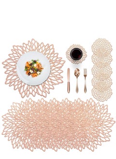 اشتري Round Placemats Set of 6 for Dinner Table Hollow-Out Vinyl Place Mats Vinyl Round Placemats Laminated Plastic Morden Dining Table Decoration for Kitchen Table Decor (Rose Gold) في الامارات