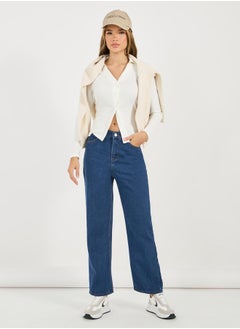 Buy Solid High Rise Straight Leg Jeans in Saudi Arabia