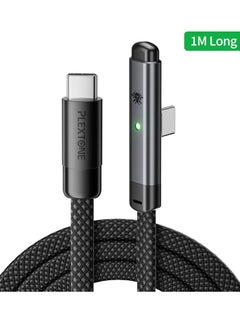 Buy Plextone 1m Fast Charging Cable 90 Degree Angle 66W 3A PD Type-C Flat Charger for Phone Slant Design for Comfortable Hand Grip While Gaming Black in Saudi Arabia