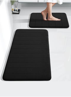 Buy Large Memory Foam Bath Mat 2 Pieces Set,Non Slip - Super Water Absorption Soft Bathroom Mat Rug,Thick,Dry Fast,Machine Washable for Bathroom and Kitchen Floor Rugs,47.2 x 15.7 + 23.6 x 25.7 Inch,Black in Saudi Arabia