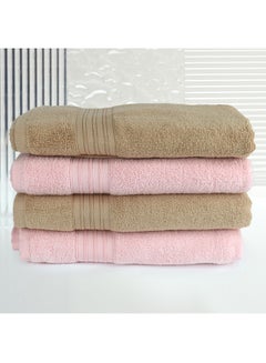 اشتري 4 Piece Bathroom Towel Set ZERO TWIST 410 GSM Zero Twist Terry 4 Bath Towel 75x130 cm Fluffy Look Quick Dry Super Absorbent Light Pink & Brown Color في الامارات