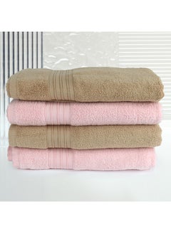 Buy 4 Piece Bathroom Towel Set ZERO TWIST 410 GSM Zero Twist Terry 4 Bath Towel 75x130 cm Fluffy Look Quick Dry Super Absorbent Light Pink & Brown Color in UAE