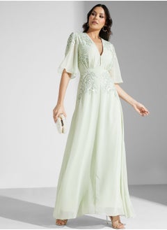 Buy Embellished Flutter Sleeve Dress in Saudi Arabia