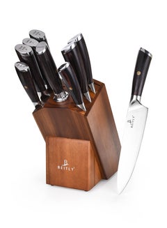 Buy Beitly Knife Set KS-110, 10-Piece Premium High-Carbon German Stainless Steel Kitchen Knife Block Set With Knife Sharpener in UAE