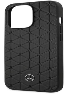 اشتري Mercedes-Benz Genuine Leather Hard Case With Quilted Mini Stars Pattern & Metal Star Logo For iPhone 14 Pro - Black في السعودية