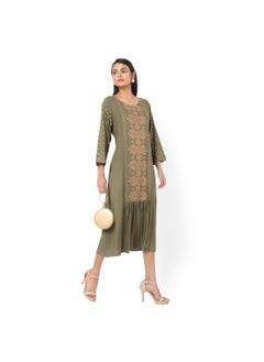 Buy SHORT PRINTED CASUAL STYLE OLIVE GREEN COLOUR ARABIC KAFTAN JALABIYA DRESSES in Saudi Arabia