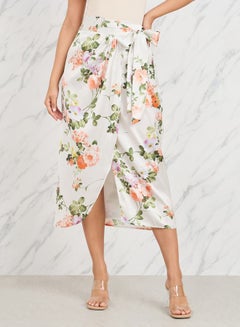 Buy Satin Floral Print Wrap Midi Skirt in Saudi Arabia