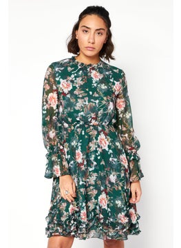 اشتري Women Floral Long Sleeves Midi Dress, Dark Green Combo في الامارات