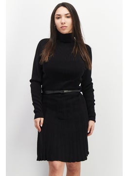 اشتري Women Belted Knitted Sweater Dress, Black في الامارات