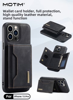 Leather Tri-Fold Wallet Case for iPhone 15 Pro Max - Premium Full