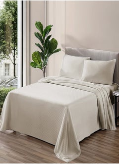 Buy Plain sheet set with fabric pattern - color: Cream-Size: 180*270+1 pillowcases. in Egypt