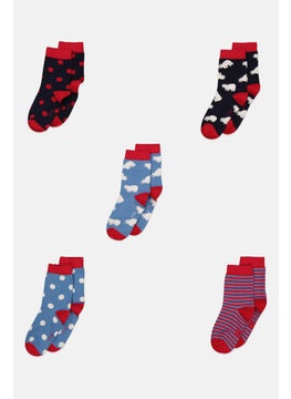 اشتري Kids Boy 5 Pair Polka Dot Socks, Red/Blue Combo في الامارات