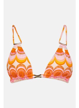 Buy Women Padded Abstract Print Tube Trim Bikini Top, Orange Combo in UAE