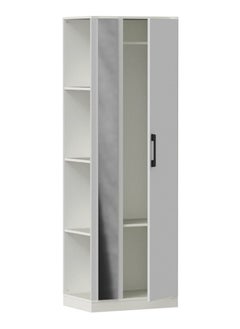 اشتري Mahmayi Modern Single Door Wardrobe with 3 Open Side Shelves, Mirror and Hanging Rods Efficient Storage for Home, Bedroom Premium White في الامارات