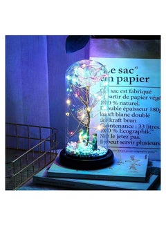 Buy Flower under glass dome with LED night light, home decoration, gold plated in Egypt