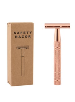 Buy Double Edge Safety Razor Set Rose Gold with 5 Piece Blade in UAE