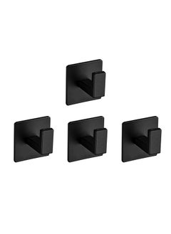 Buy Adhesive Hooks, 4 Pack Self Adhesive Square Coat Hooks, SUS304 Stainless Steel Square Clothes Robe Hooks, for Bathroom, Kitchen, Bedroom(black) in UAE