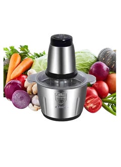 Buy Stainless Steel Electric Meat and Vegetable Grinder and Chopper, Electric Food Processor with 2 Variable Speeds and 4 Steel Blades, 2L Electric Chopper with Steel Blades for Meat and Vegetables in Saudi Arabia