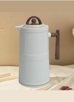 Buy Thermos For Tea And Coffee Beige/Dark Wooden 1Liter in Saudi Arabia