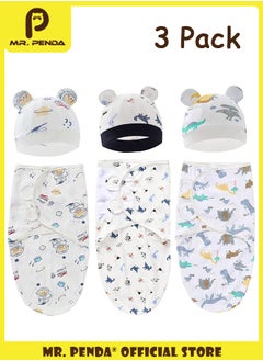 Buy 3 Pack Baby Swaddle Sleep Sack with Hat Set for 0-3 months Soft Cotton Newborn Wearable Swaddle Wrap for Girls Boys in Saudi Arabia