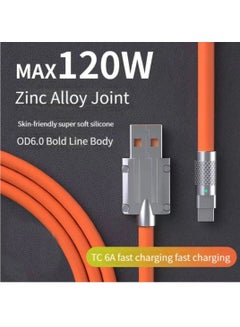 Buy Data Cable Fast Charging 120W 6A Type-C Zinc Alloy Interface Design Ultra-Durable TPE Flexible Wire Compatible Android Phone Orange in Saudi Arabia