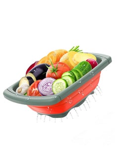 Buy Kitchen Colander Collapsible - Colander Strainer Over the Sink with Extendable Handles For Veggies, Fruit and Pasta (Red) in UAE