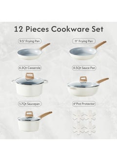 Buy CAROTE 12 Pcs Ceramic Pots and Pans Set, Nonstick Cookware Sets Kitchen Cooking Set Induction Non Stick Pots and Pans PFAS and PFOA Free in UAE