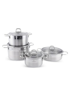 Buy President Series Premium 18/10 Stainless Steel Cookware Set - Pots and Pans Set Induction 3-Ply Thick Base for Even Heating Includes Casserroles 16/20/24cm and Frying Pan 28cm - Oven Safe Silver Gold in UAE