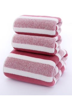 Buy 3pcs Soft Absorbent Wide Stripe Bath Towel, Non-Shedding Thickened Towel, Shower Towel Suitable For Bathroom, 1*70x140cm Bath Towel, 2*35x75cm Face Towel- Red in Saudi Arabia