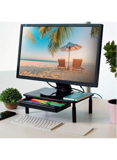 Buy TYCOM Monitor Stand Riser for Computer, Laptop, Printer, Notebook and All Flat Screen Display with Vented Metal Platform and 3 Height Adjustable Underneath Storage, 1 Pack With Single Drawer (Black) in UAE