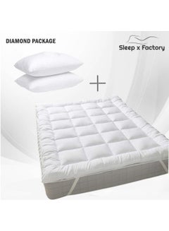 Buy Diamond Pack Mattress Topper Size 150x200 cm with 14cm Height and 2 Luxurious Pillows in Saudi Arabia