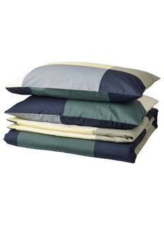 اشتري Duvet cover and 2 pillowcases, green/multicolour, 240x220/50x80 cm في السعودية