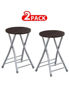 Buy 2 Pack For Folding Stool Round Portable Folding Stool Wood Seat Brown in UAE