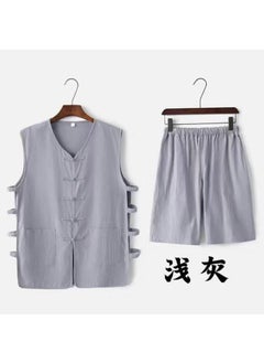 Buy Traditional Chinese Vest Set for Men SummerLight gray suit Light gray suit in UAE