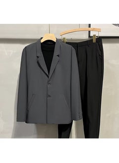 Buy Mens Casual Blazer Spring Autumn Fashion Loose Black Suit Dark gray in UAE