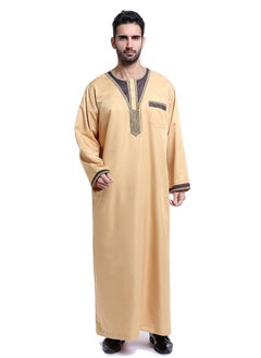 اشتري Men's Muslim Arab Long Sleeve Kaftan Middle Eastern Man Kandora Thobe Thawb Light Brown في السعودية