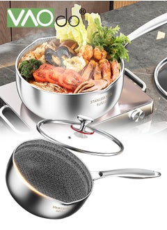 Buy Nonstick Saucepan with Lid 316 Stainless Steel Multipurpose Pot Common to All Stoves Dishwasher Safe Extended Handle Fry Pan 20 CM in UAE