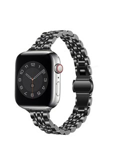 اشتري Slim Metal Straps For Apple Watch Band Series Ultra | SE | 8 | 7 | 6 | 5 | 4 | 3 | 2 | 1 Stainless Steel Metal Replacement Wristband for Women- Black في الامارات