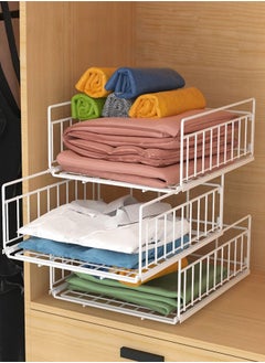 اشتري 3 Wardrobe  Sliding Closet Organizers and Drawer Storage Shelves Stackable Storage في السعودية