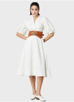 Buy Surplice Neck Belted Tiered Dress in UAE